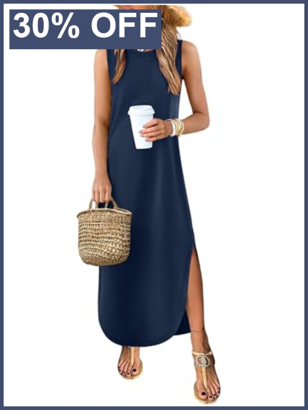 Wrinkle Free Sleeveless Maxi Dress with Pockets Casual Summer